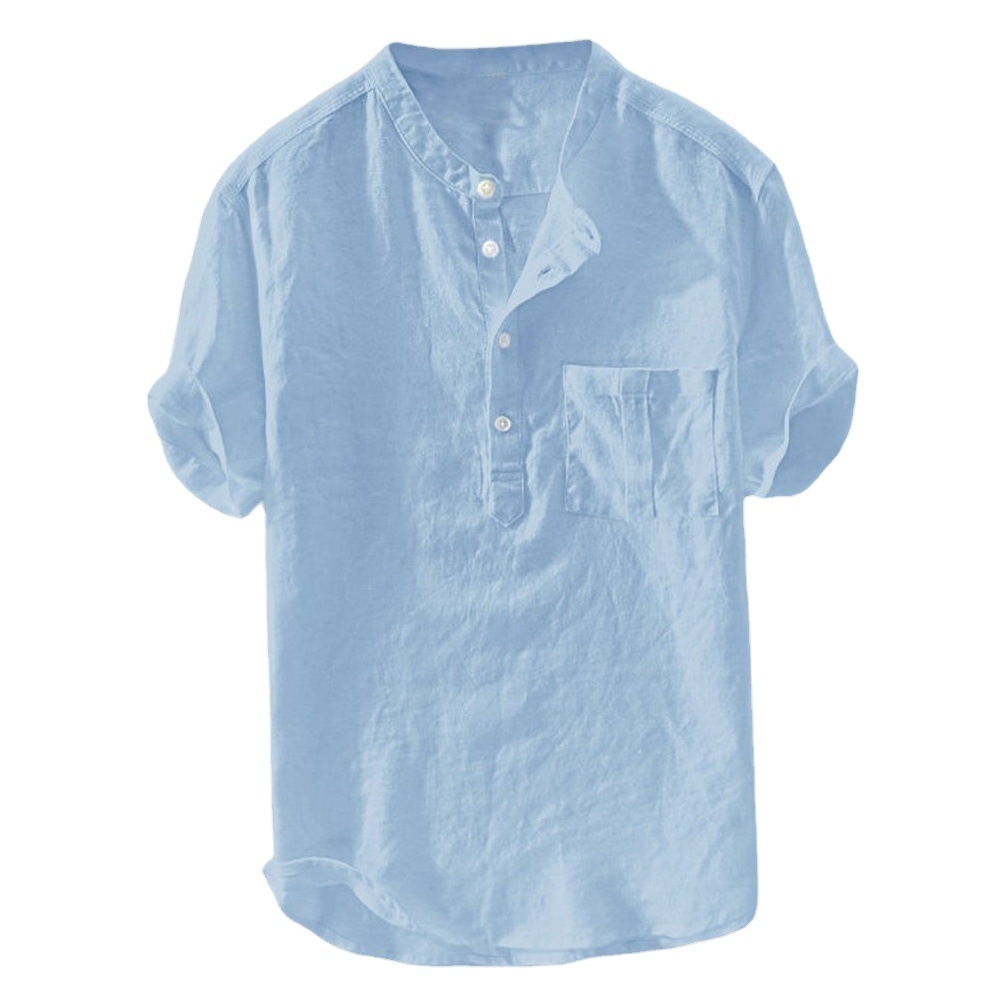 Amazon europeo y americano ropa de los hombres 100% algodón suelta tamaño del tanque casual negocios manga corta collar soporte camisa