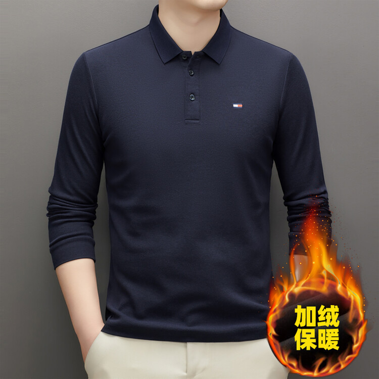 American genuine goods Tommy Tommy Men's Long Sleeve Cotton T-shirt Autumn and Winter Polo Shirt Casual fleece-lined Lapel Top