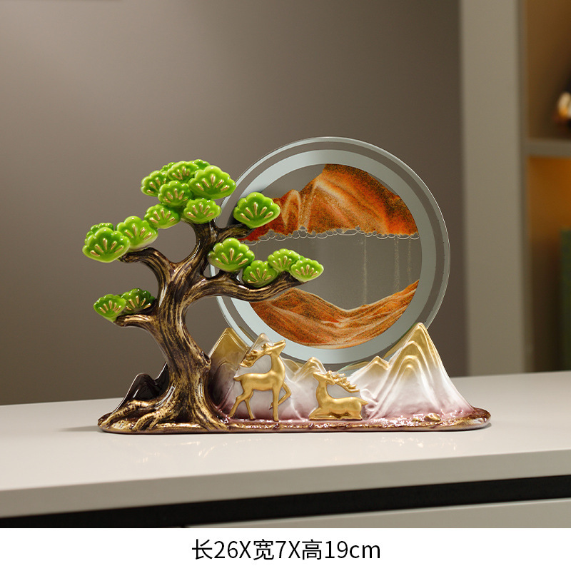 新中式迎客松流沙画玄关摆件家居客厅桌面电视柜装饰乔迁新居礼品|undefined