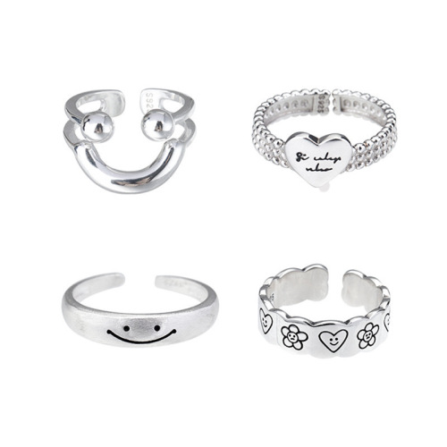 Korean style Korean version smiley face love combination ring for women light luxury retro sweet and cool niche design advanced index finger ring