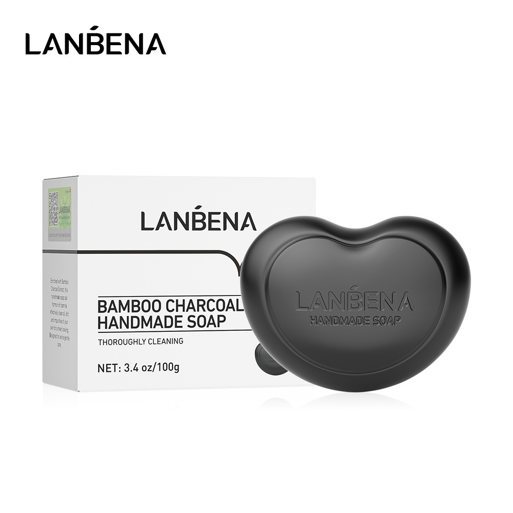 LANBENA 蓝蓓娜洁面心形精油皂竹炭樱花茶树24K金手工皂配起泡网