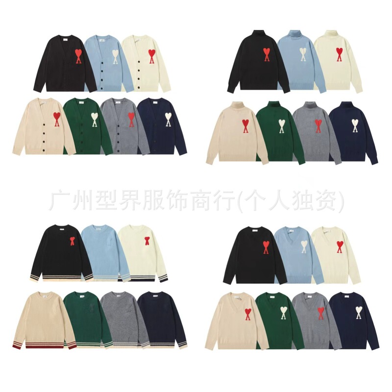 Trendy Brand Am Heart Embroidery Wool Sweater Casual Loose Versatile Couple Men's Top Amy Sweater Ins Jacket Women