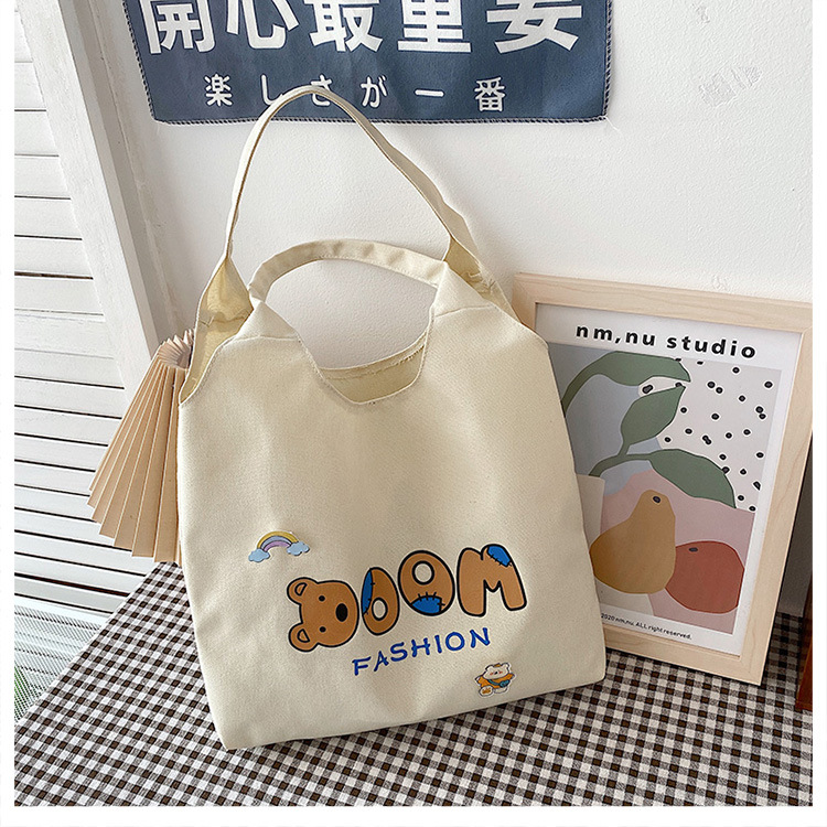 2021 Summer Japanese-style simple canvas bag, student backpack, single-shoulder handbag for going out, cartoon badge cotton bag undefined