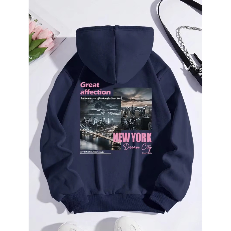 [Cross-border European Size] New York Dream City Pattern Unisex Hooded Sweatshirt, Comfortable and Youthful Style Pullover