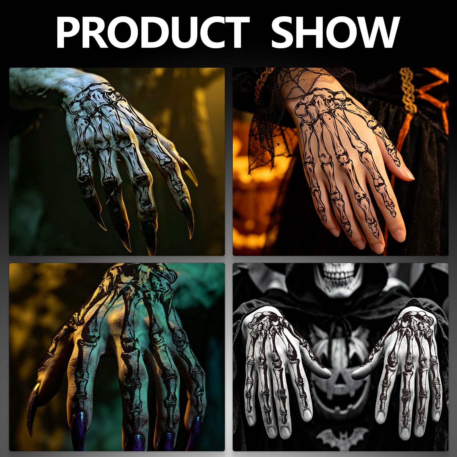 26 cross-border nuevo Halloween extraño esqueleto hueso de mano tatuaje pegatinas de baile de maquillaje vestido pegatinas impermeables de terror