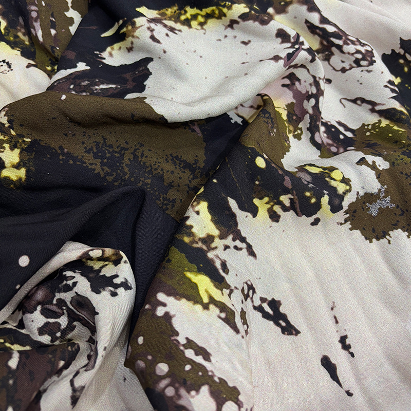 新款麻棉黑白抽象印花连衣裙衬衫裤装服装面料家纺鞋帽布料印花-7