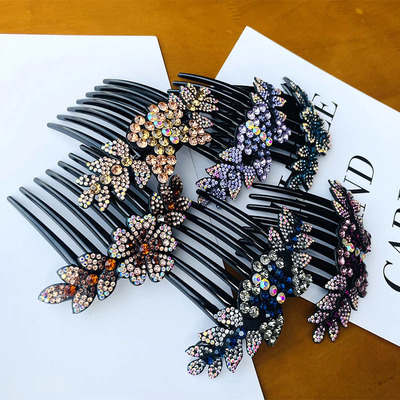 Japan and South Korea new pattern Rhinestone Hairdressing Diamond Flower comb Insert comb Flaxen Hair Jewelry Hairpin Top clamp