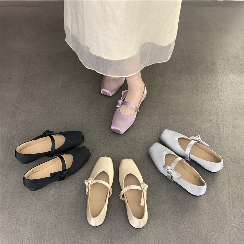 French Satin Flat Ballet Shoes 2026 New Style to Match Skirts, Fairy Style, Evening Style, Gentle Single Shoes for Women