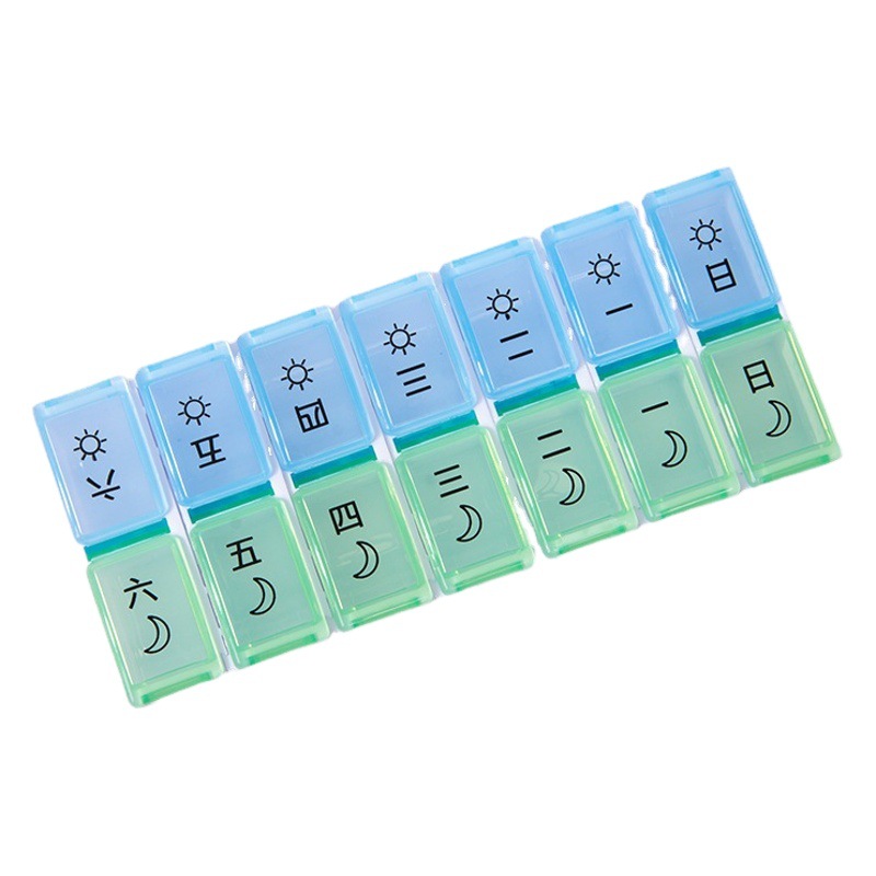 Caja de píldora de 7 días desmontable de Amazon 14-grid caja de píldora de una semana caja de píldora combinación caja de píldora colorida desmontable caja conveniente