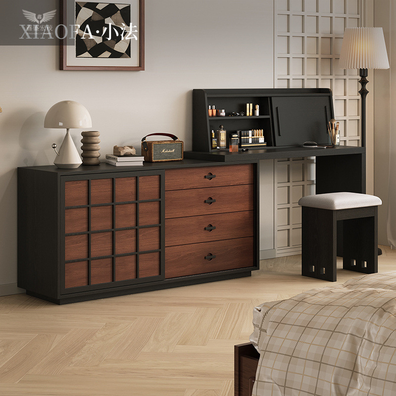 Mesa de tocador de esquina multifuncional retro, cómoda de dormitorio antiguo, cómoda, mesa de tocador de una pieza al final de la cama, almacenamiento francés