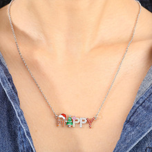 圣诞节字母镶钻吊坠HAPPY滴油锁骨链圣诞帽颈链圣诞树项链耳钉