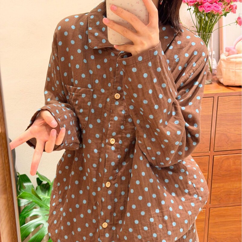 Autumn new arrivals~A-grade pure cotton polka dot cute pajamas, pure cotton double-layer gauze loungewear set Autumn new arrivals~A-grade pure cotton polka dot cute pajamas, pure cotton double-layer gauze loungewear set