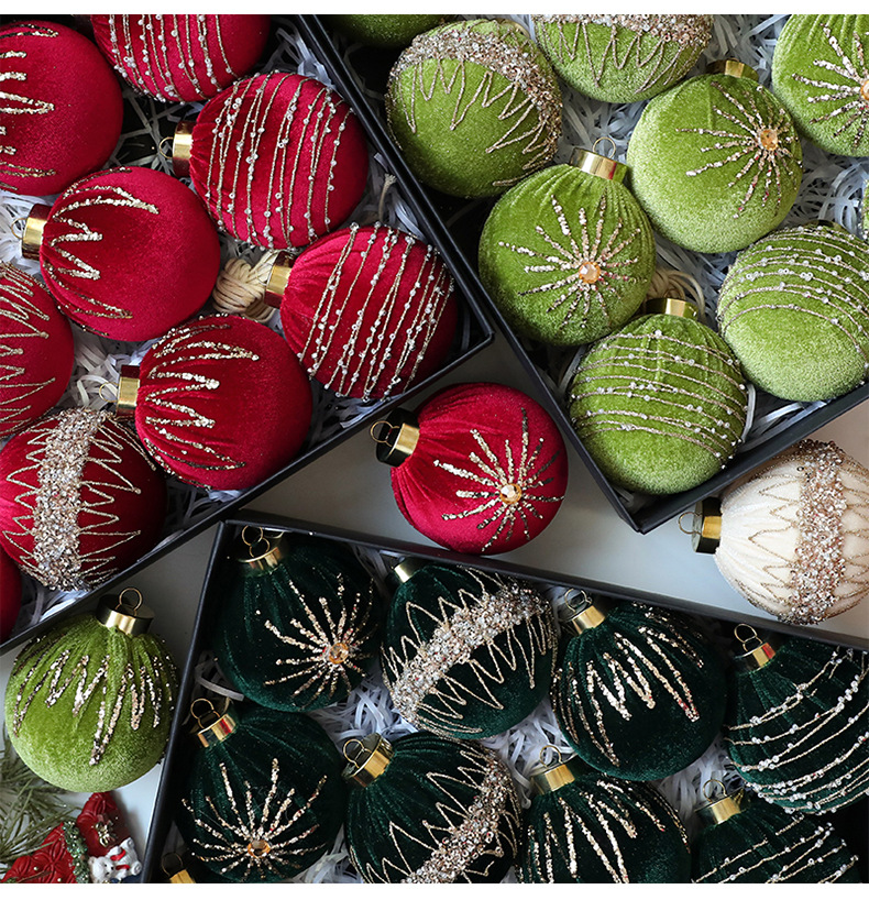 8cm Velvet Christmas Ornaments With Rhinestones – Set Of 12 Premium Decorative Balls For Tree & Home_voghion.com