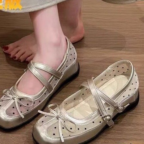 2026 nuevos zapatos de verano con arco de botón superficial zapatos de malla simple zapatos deportivos casuales transpirables