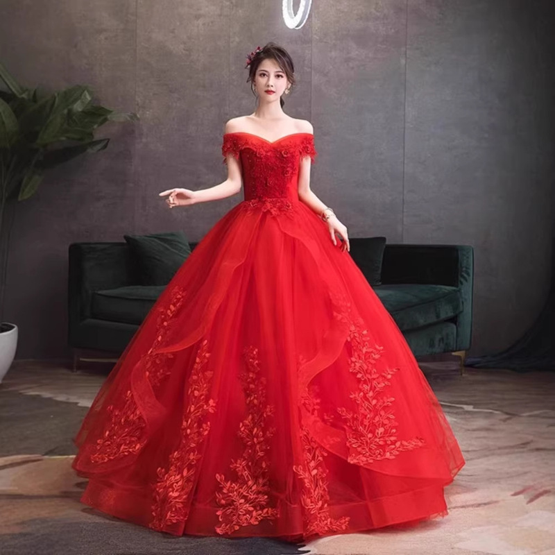 Plus-Size Bride's Red Light Wedding Dress, New Style Gown, Floor-Length Puffy Skirt, Off-Shoulder Vintage Main Wedding Dress Plus-Size Bride's Red Light Wedding Dress, New Style Gown, Floor-Length Puffy Skirt, Off-Shoulder Vintage Main Wedding Dress