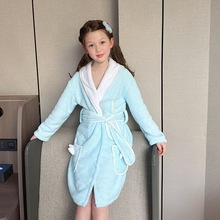 批发珊瑚绒浴袍儿童长袖家居服不掉毛吸水可爱浴巾一件代发