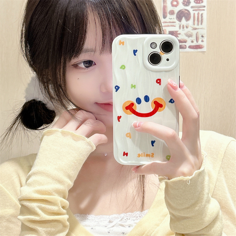 Simple colorido carta cara sonriente iPhone15 patrón de onda 14ProMax para Apple 13 teléfono caso 12 hembra 14
