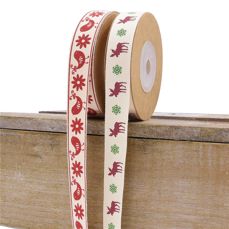 AliExpress nueva Navidad ciervo Robin impreso cinta de algodón embalaje de regalo tarjeta de felicitación de Navidad cinta decorativa de algodón 10m