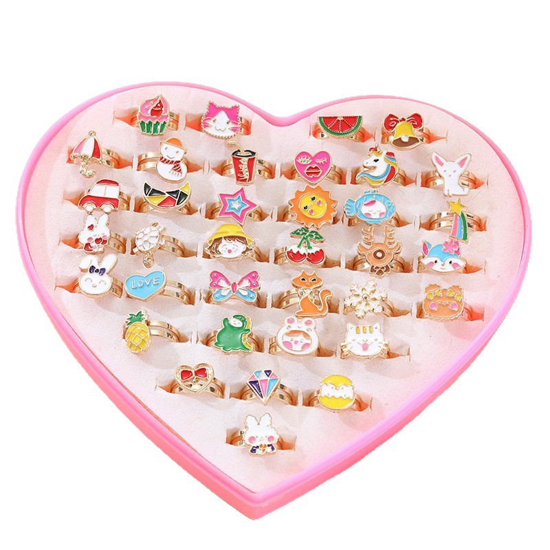 Anillo de aleación para niños de dibujos animados lindo princesa anillo hermoso color mezclado 36 Unidades 1 caja al por mayor venta caliente