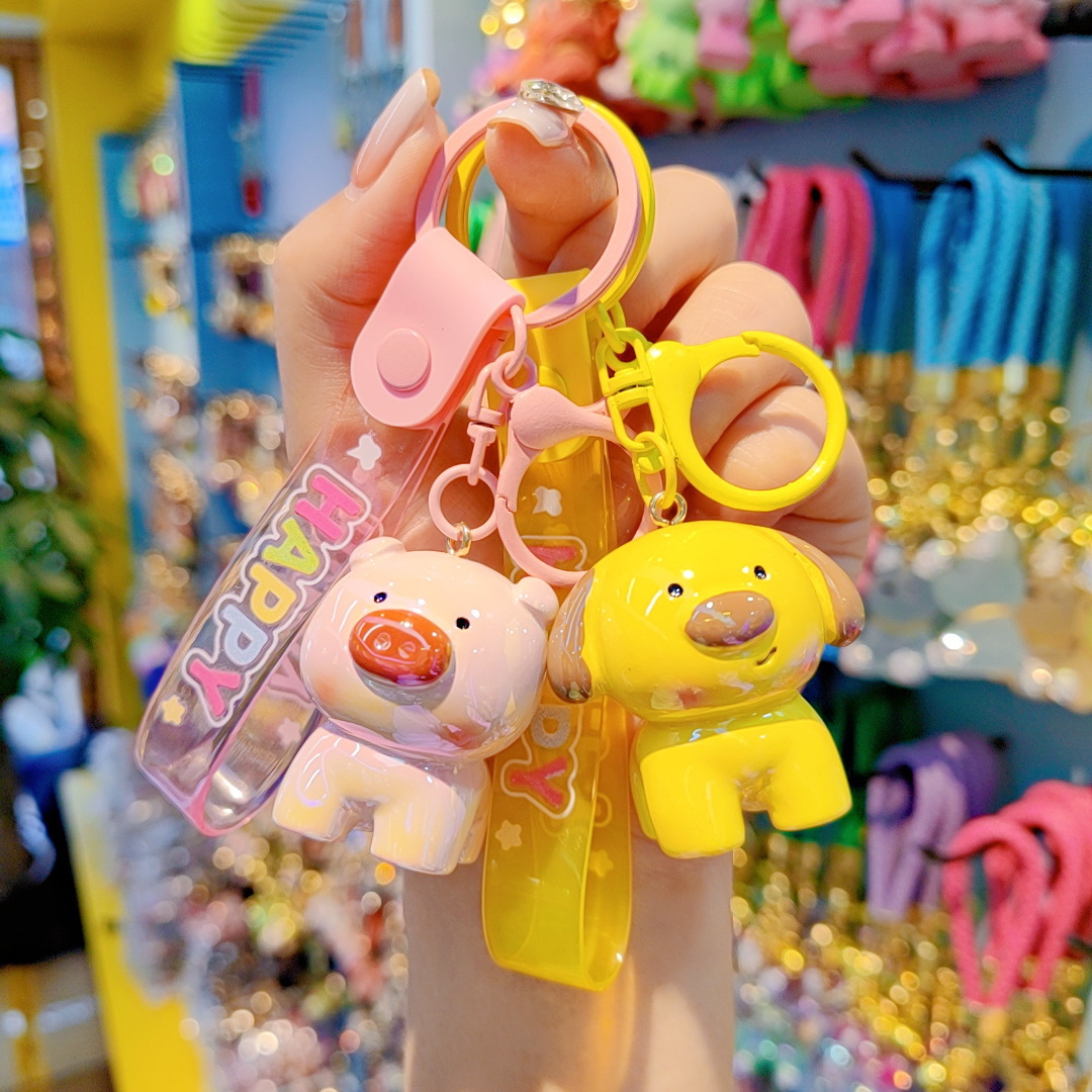 Animal lindo muñeca colgante acrílico recubierto bolsos colgantes pareja llavero colgantes de llaves de automóviles