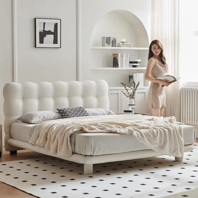 French Cream Style Bubble Bed Double White Cotton Candy Puff Children's Bed Simple Lamb Velvet Technology Fabric Bed