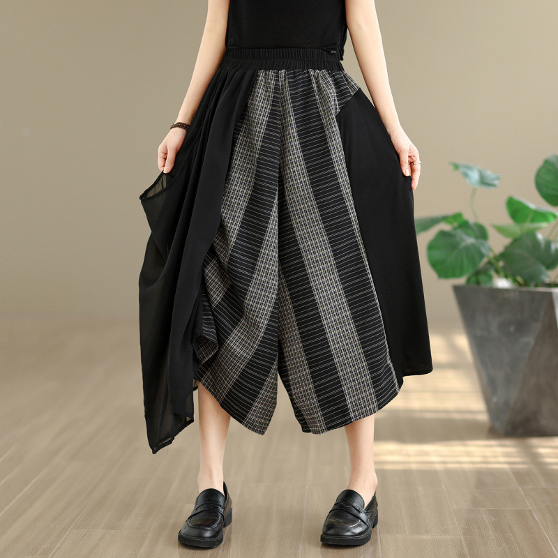 Summer New Style Elegant Patchwork Chiffon Plus-Size Irregular Slimming Wide-Leg Pants for Women, Solid Color Elastic Waist Skirt Pants Summer New Style Elegant Patchwork Chiffon Plus-Size Irregular Slimming Wide-Leg Pants for Women, Solid Color Elastic Waist Skirt Pants