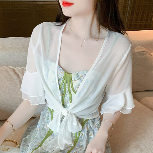 2024 summer thin small shawl short coat women's sun protection clothing versatile short small waistcoat chiffon cardigan air-conditioning shirt