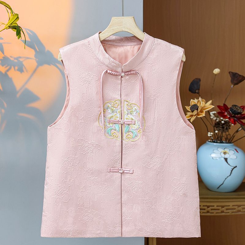 新中国式軽国風馬甲女2025年春新作バックル刺繍母レトロ馬挟み上着コート|undefined