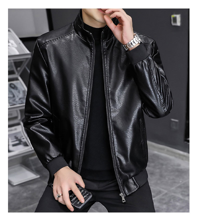 Men's Leather Jacket Slim Fit Warm Plush Winter Coat For Men_voghion.com