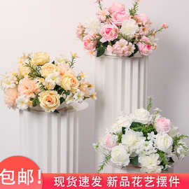 新款婚礼布置路引花球花柱甜品台摆件商场橱窗迎宾花排仿真绢花艺