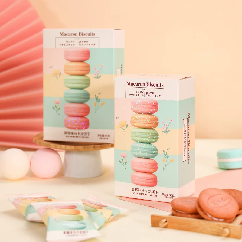 彩虹日记 Macaron strawberry taste biscuit box installed baby full moon birthday gift wedding wedding cake and candy