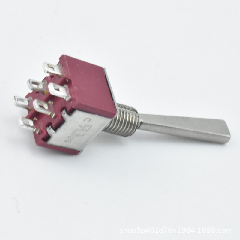 纽子开关 MTS-202 红色扁头摇臂六脚两档 ON-OFF摇臂开关
