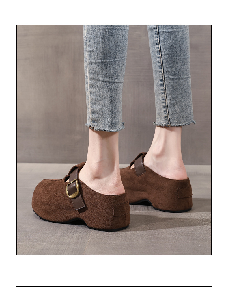 Dép lê nữ Birkenstock đế xuồng HY1009 thời trang mùa thu, đế dày, nâng chiều cao, kiểu lười, mũi kín — con lạc đà chi tiết 16