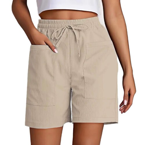 European and American wish summer new women's clothes pure color pockets loose high-waist casual fashionable quarter shorts