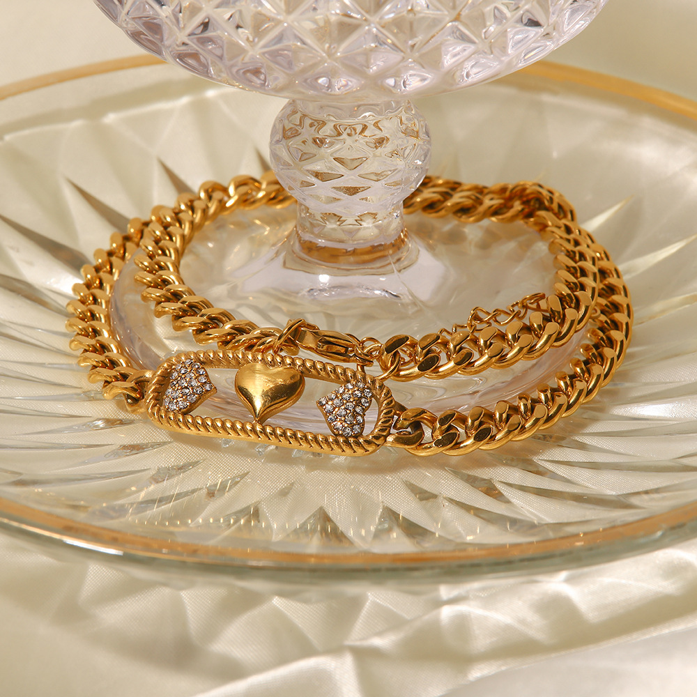 Fashion Moon Heart Shape Stainless Steel Plating Inlay Artificial Gemstones Bracelets Necklace 1 Pie