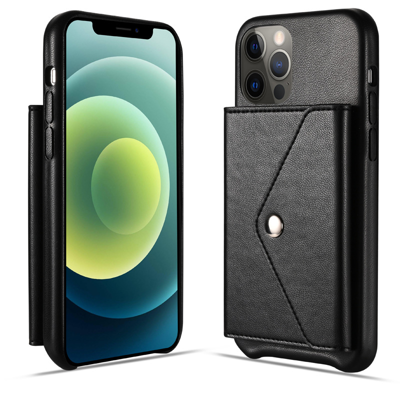 适用iPhone 12羊皮纹卡包翻盖手机壳多功能支架苹果12 Mini保护壳