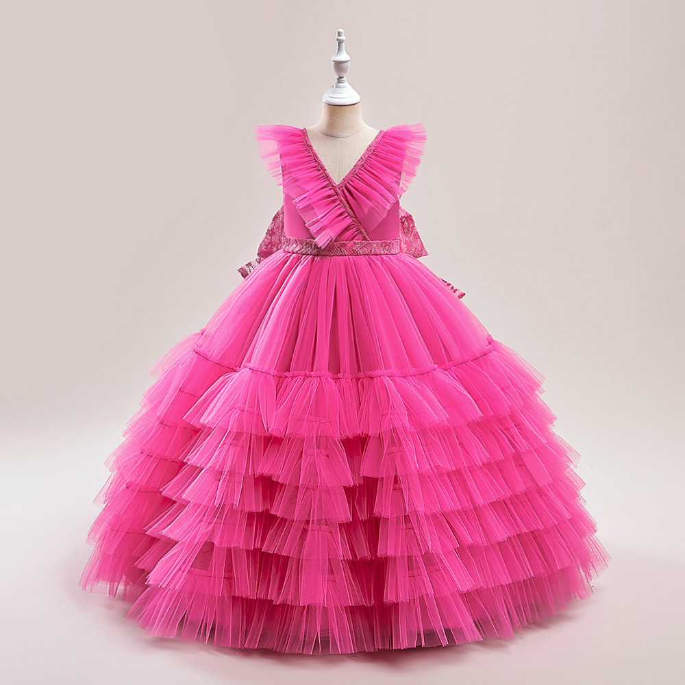 Europa y América Amazon nueva niña vestido princesa vestido en los niños de hilo neto terciopelo piano vestido de noche vestido