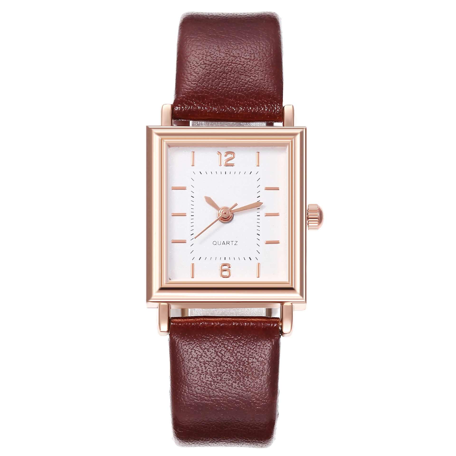 New Women's Fashion Rose Gold Square Case Digital Scale Belt Quartz Watch_voghion.com