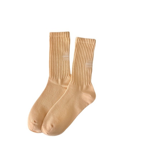 Spring and summer new style candy-colored small fresh solid color loose ruffled casual women's mid-calf socks individually packaged