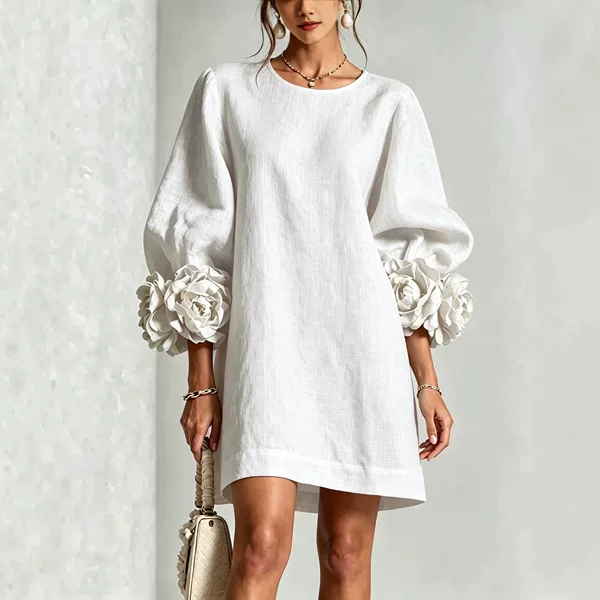 2026 Cross-border Amazon Autumn Collection: European and American Independent Brand Fashion Women's French-Style Three-Dimensional Floral Lantern Sleeve Dress