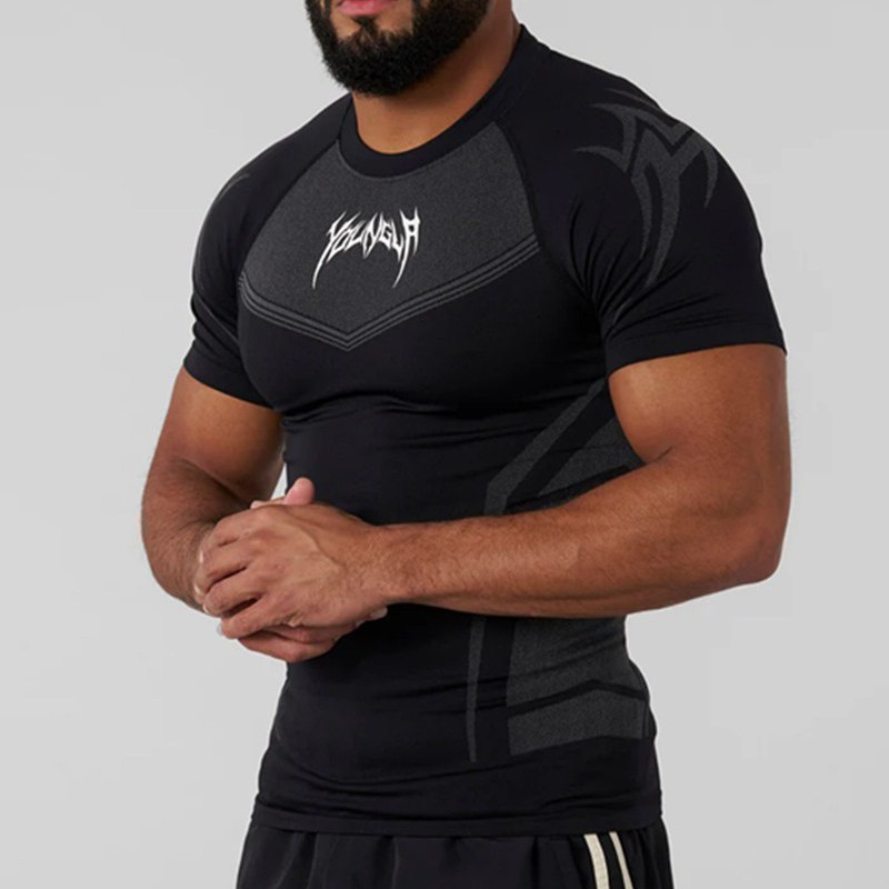 YOUNGLA Men's Summer T-shirt Sports Fitness Quick-drying Breathable Stretch Fitness Outdoor Running Basketball Clothing T-shirt