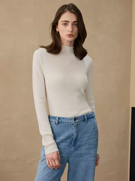 2025 Autumn/Winter Cashmere Base Layer Wool Knit Half-Turtleneck Pullover Sweater for Women, Slim-Fit Inner Sweater for Women