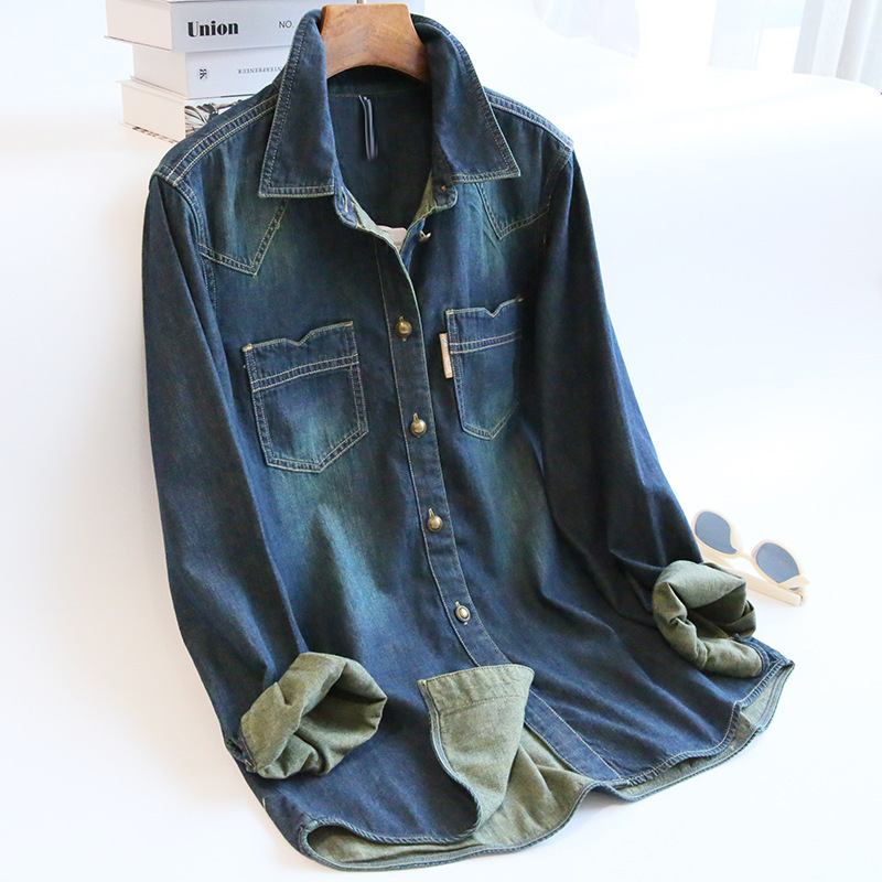 复古高级感~砖柜699元！牛仔衬衫女长袖内搭外穿2024春秋新款上衣