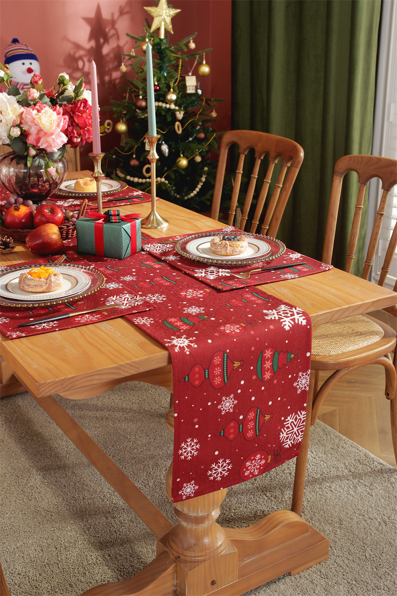Runner da tavola natalizio stampato in policotone albero di Natale fiocco di neve tovaglietta tovagliolo tovaglia decorativa_voghion.com