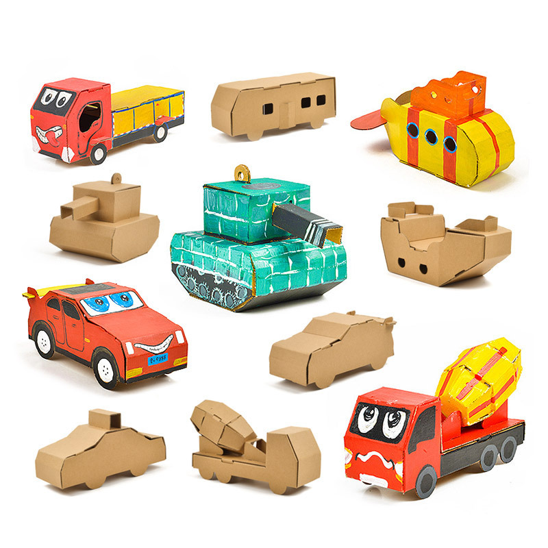 Cardboard Toy Kidsren's Handmade Creative Paper Box Car and Tank Making Materials Kindergarten Homework Group Purchase Temu