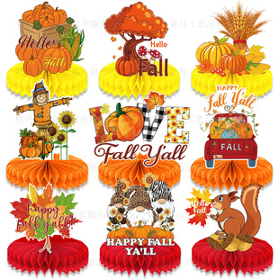 Autumn Honeycomb Ornaments fall Autumn Maple Leaf Pumpkin Decoration Holiday Desktop Center Party Decoration Honeycomb Table