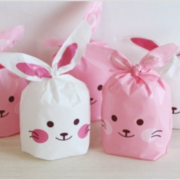 新款韩式三色胡须兔耳朵袋 糖果袋 回礼包装袋 50个装13.5*22