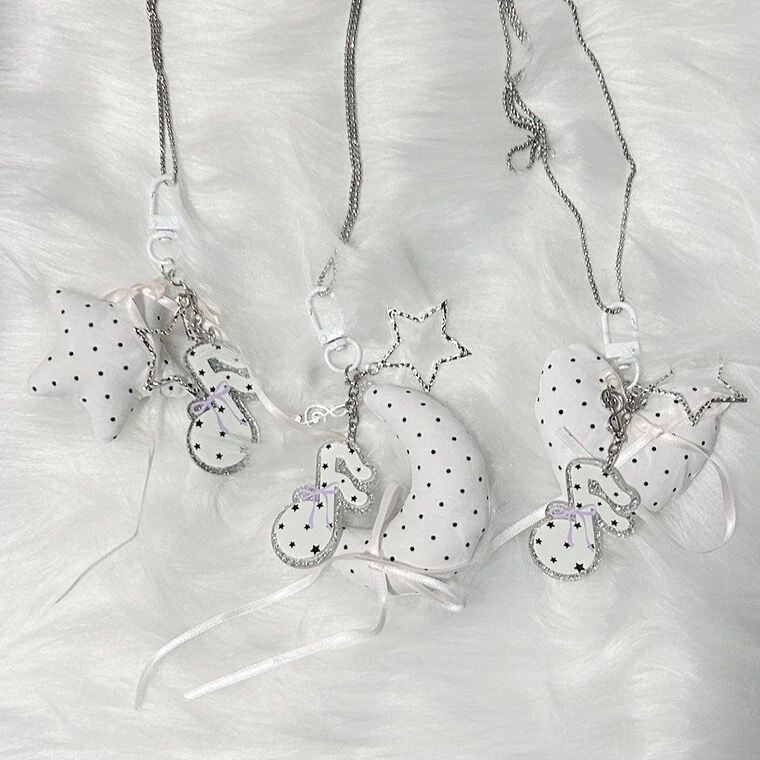 Japanese-Style Fabric Polka Dot Musical Note Necklace Pendant Dual-Purpose Keychain