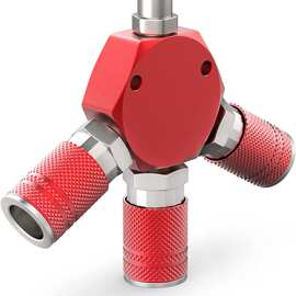 工厂直销1/4NPT红色蓝色铝座美式三通快速接头