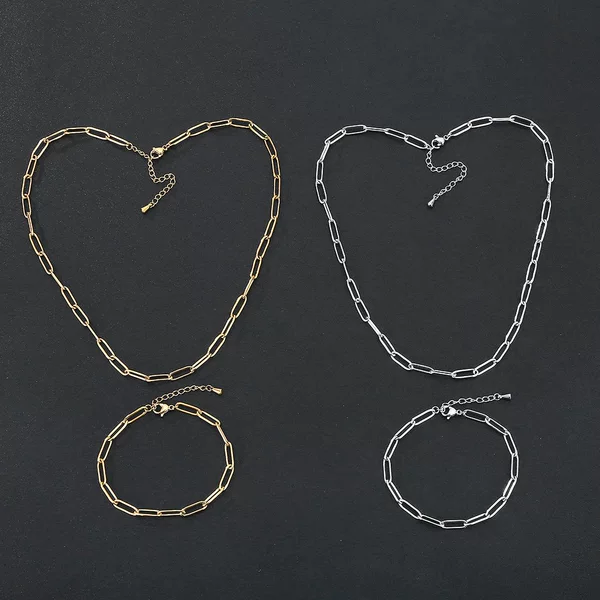 Waterproof wear-resistant stainless steel AMZ jewelry non-fading metal chain vacuum plating necklace bracelet suit women's
